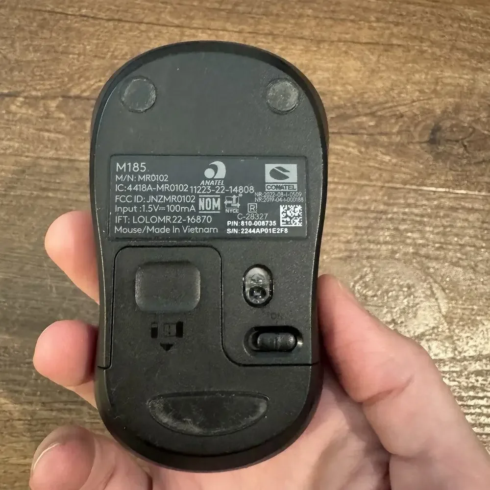 Logi Wireless Mouse M185 MR0102 USB Dongle 3 Button Scroll Wheel Tested Works